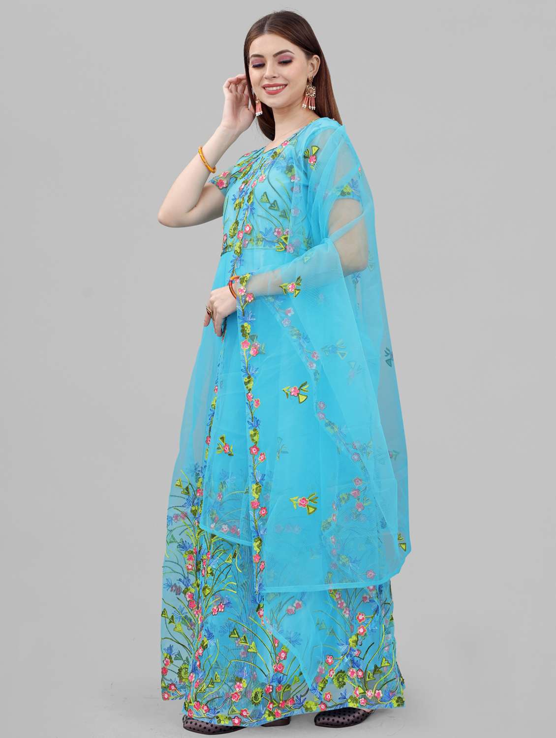 women embroidered fit & flare gown with dupatta - 22041342 -  Standard Image - 1