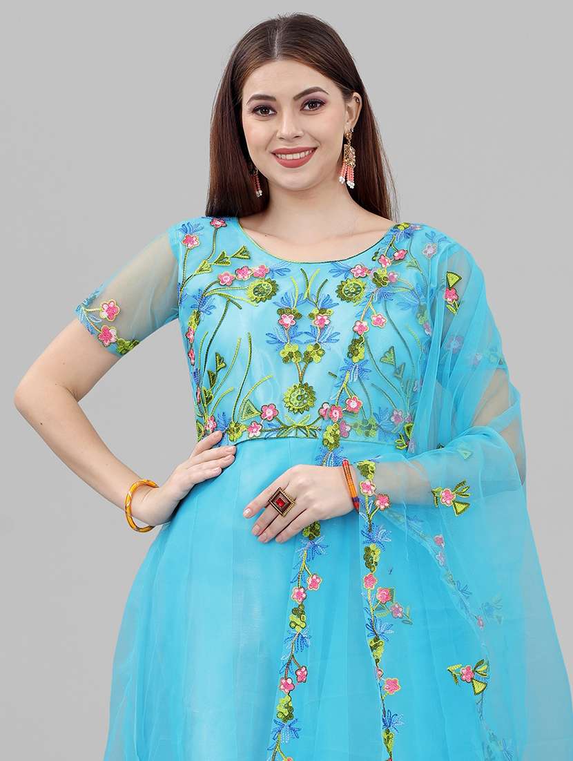 women embroidered fit & flare gown with dupatta - 22041342 - Standard Image - 4