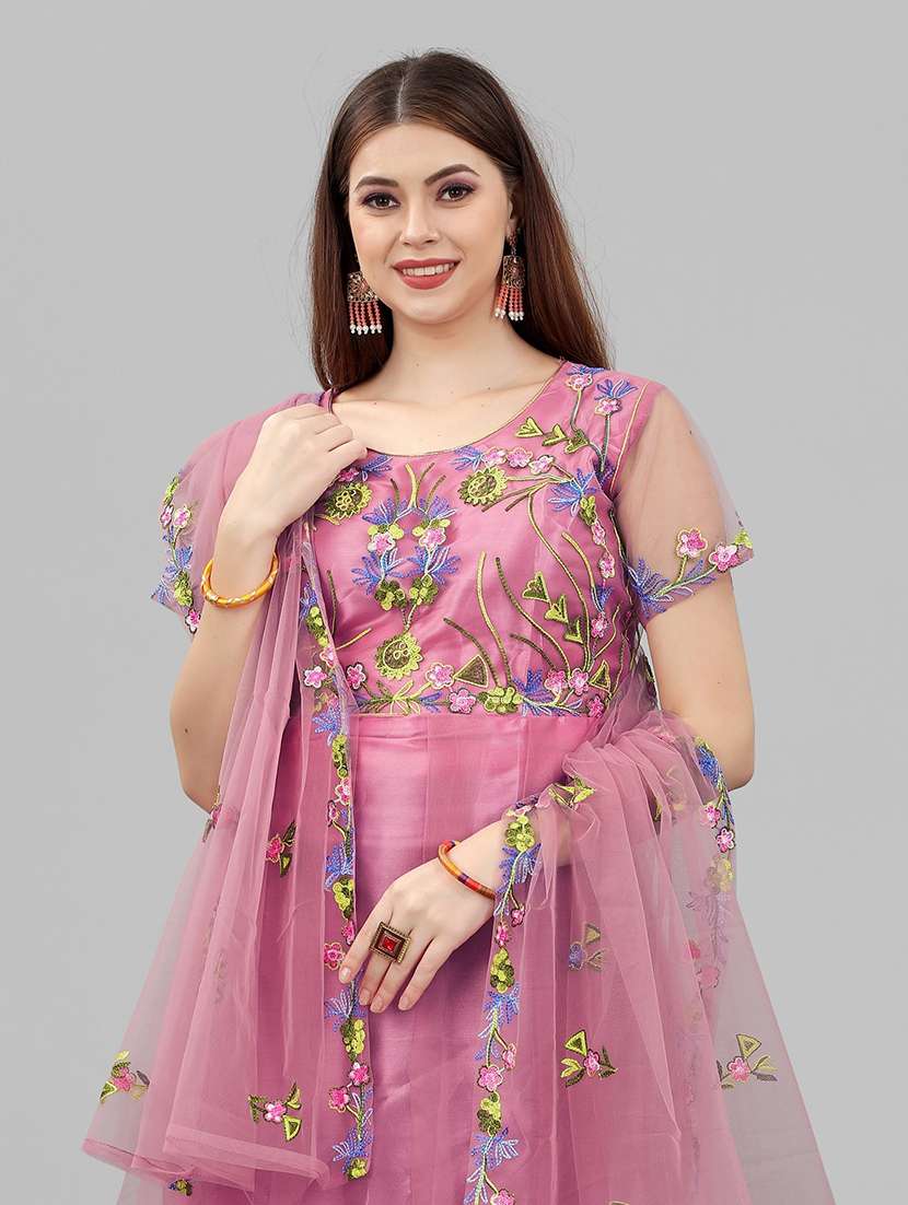 women embroidered fit & flare gown with dupatta - 22041343 - Standard Image - 4