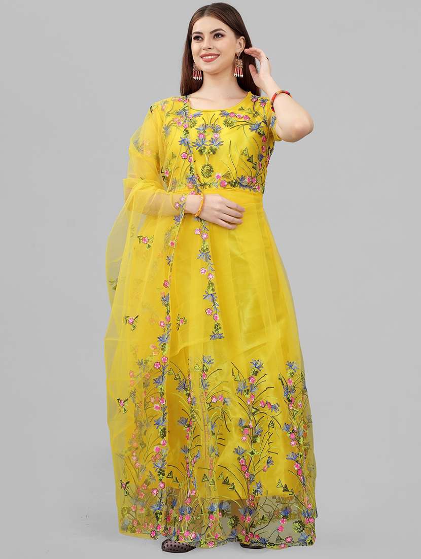 women embroidered fit & flare gown with dupatta - 22041346 -  Standard Image - 1