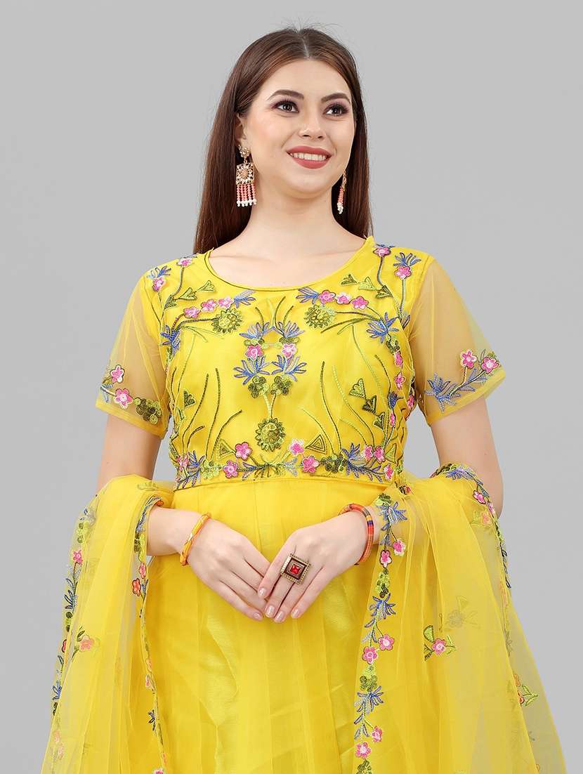 women embroidered fit & flare gown with dupatta - 22041346 - Standard Image - 4