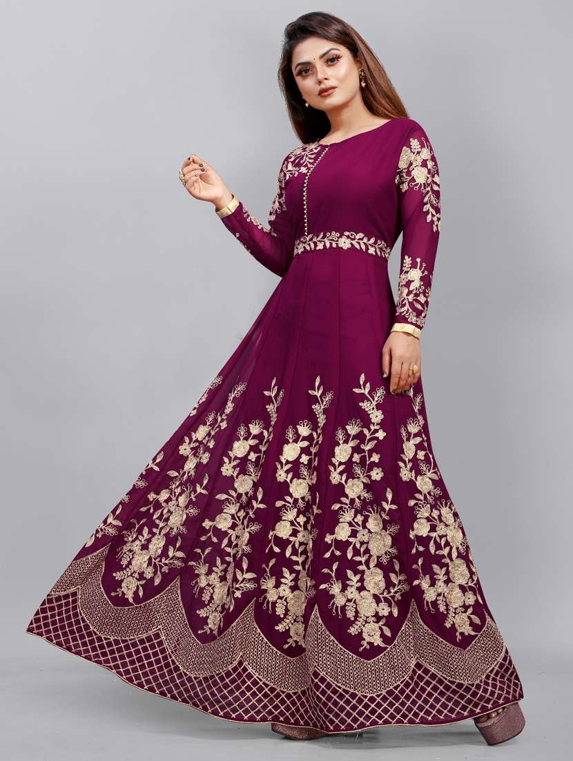 women embroidered fit & flare gown - 22041351 - Standard Image - 1