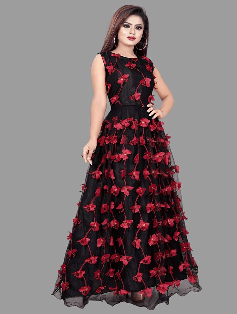 women self designed sleeveless fit & flare dress - 22041352 -  Standard Image - 1