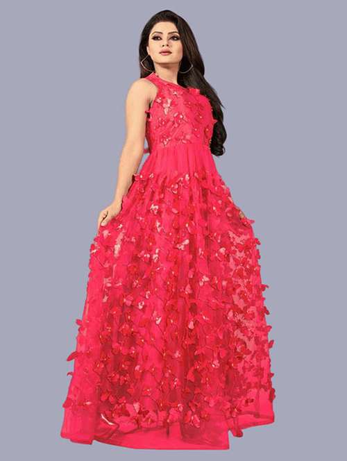 women pink s self designed leeveless fit & flare maxi dress - 22041359 - Standard Image - 0