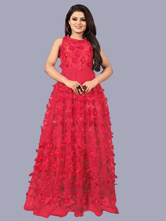 women pink s self designed leeveless fit & flare maxi dress - 22041359 - Standard Image - 4