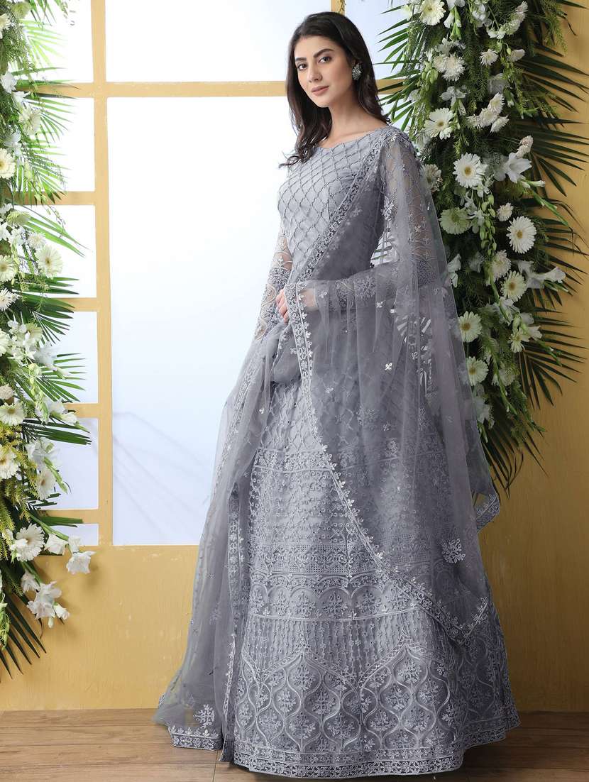 women embroidered fit & flare gown with dupatta - 22041363 -  Standard Image - 1