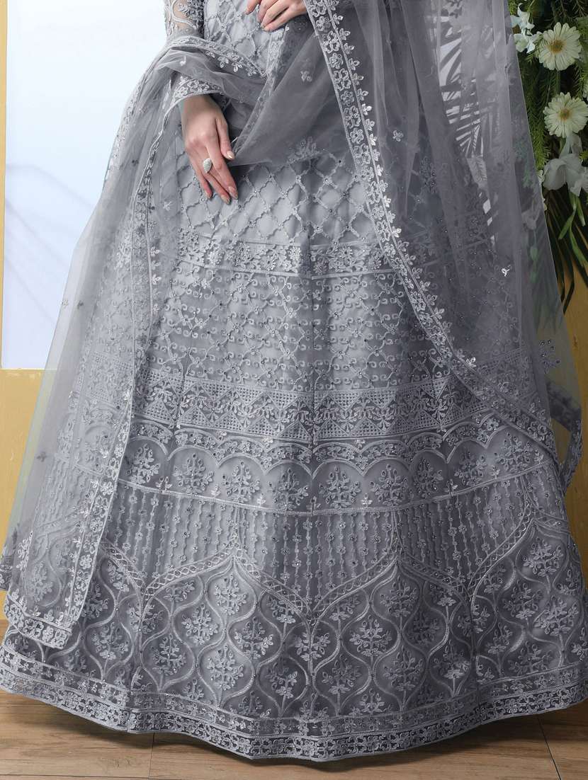 women embroidered fit & flare gown with dupatta - 22041363 - Standard Image - 4