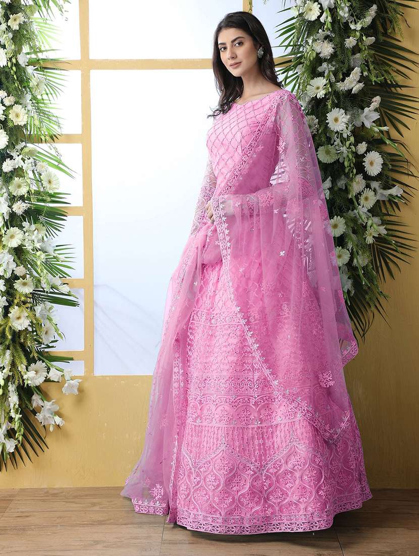 women embroidered fit & flare gown with dupatta - 22041364 - Standard Image - 1