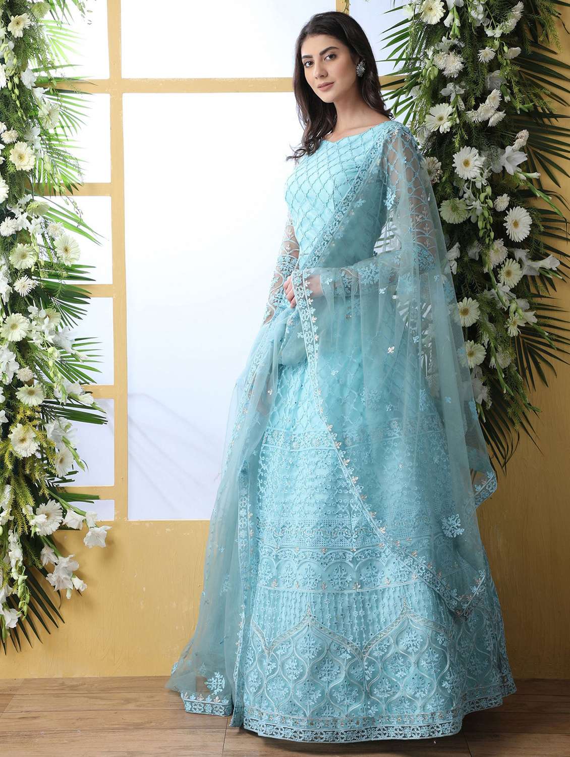 women embroidered fit & flare gown - 22041365 - Standard Image - 1