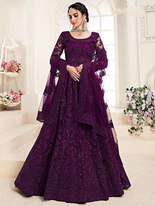 women embroidered fit & flare gown with dupatta - 22041366 - Standard Image - 0
