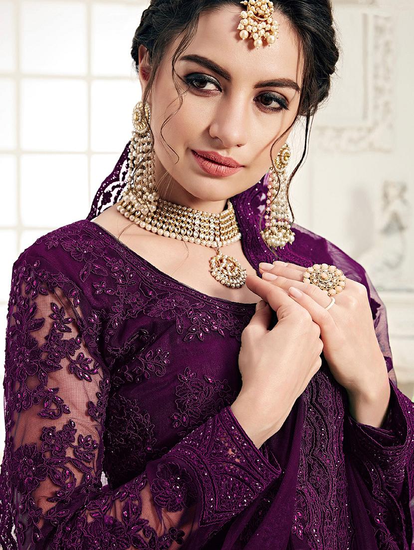 women embroidered fit & flare gown with dupatta - 22041366 - Standard Image - 4