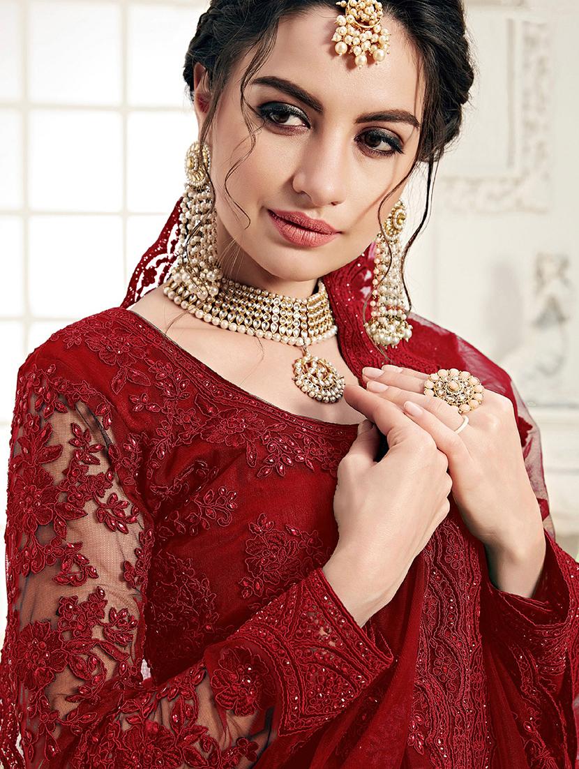 women embroidered fit & flare gown with dupatta - 22041367 - Standard Image - 4