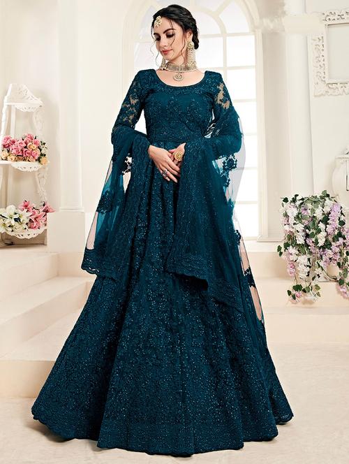 women embroidered fit & flare gown with dupatta - 22041368 - Standard Image - 0