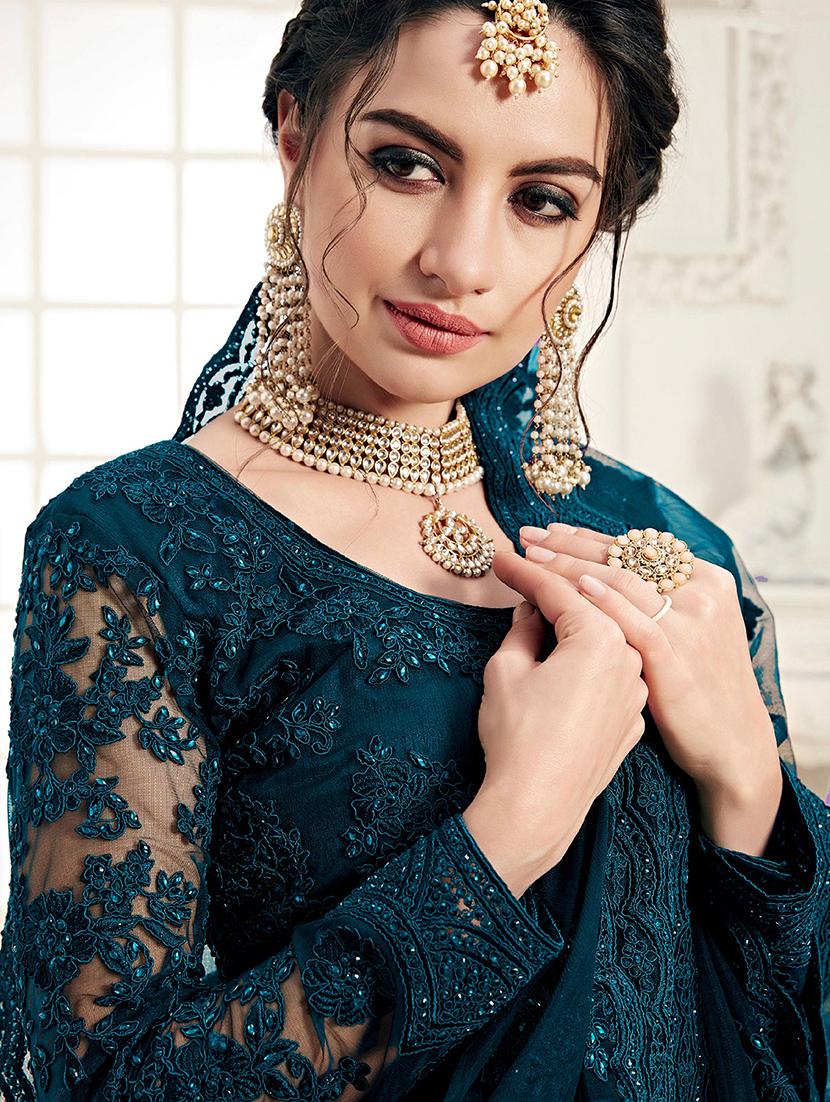 women embroidered fit & flare gown with dupatta - 22041368 - Standard Image - 4