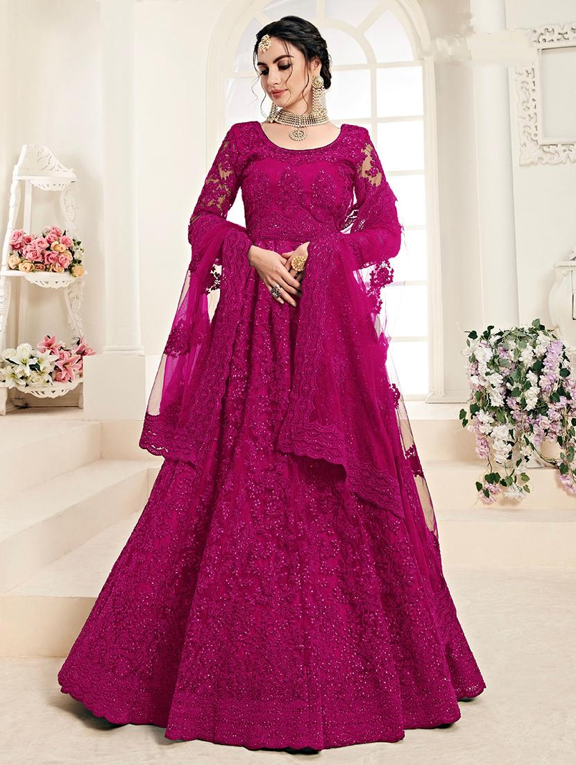 women embroidered fit & flare gown with dupatta - 22041369 - Standard Image - 1