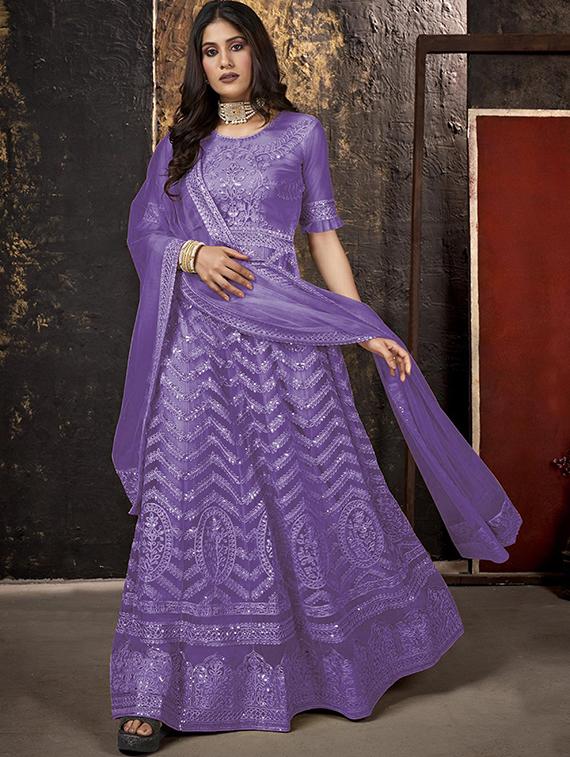 women embroidered fit & flare gown with dupatta - 22041370 - Standard Image - 1