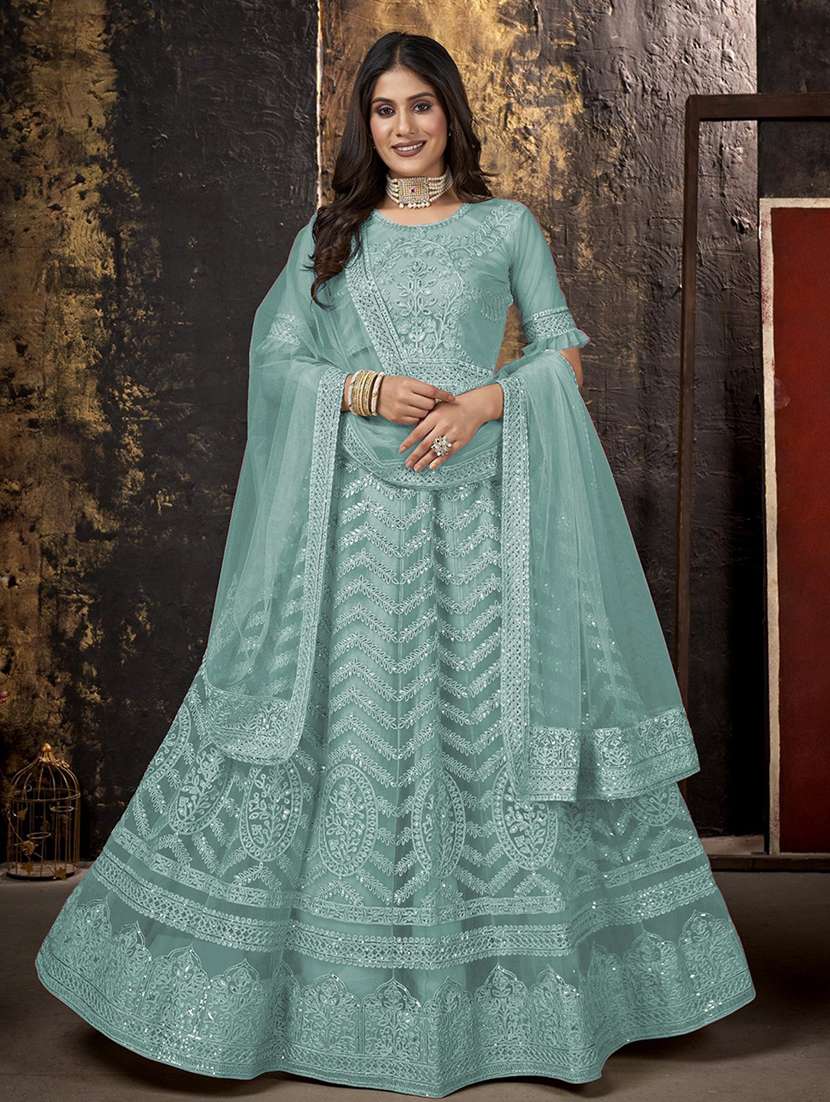 women embroidered fit & flare gown with dupatta