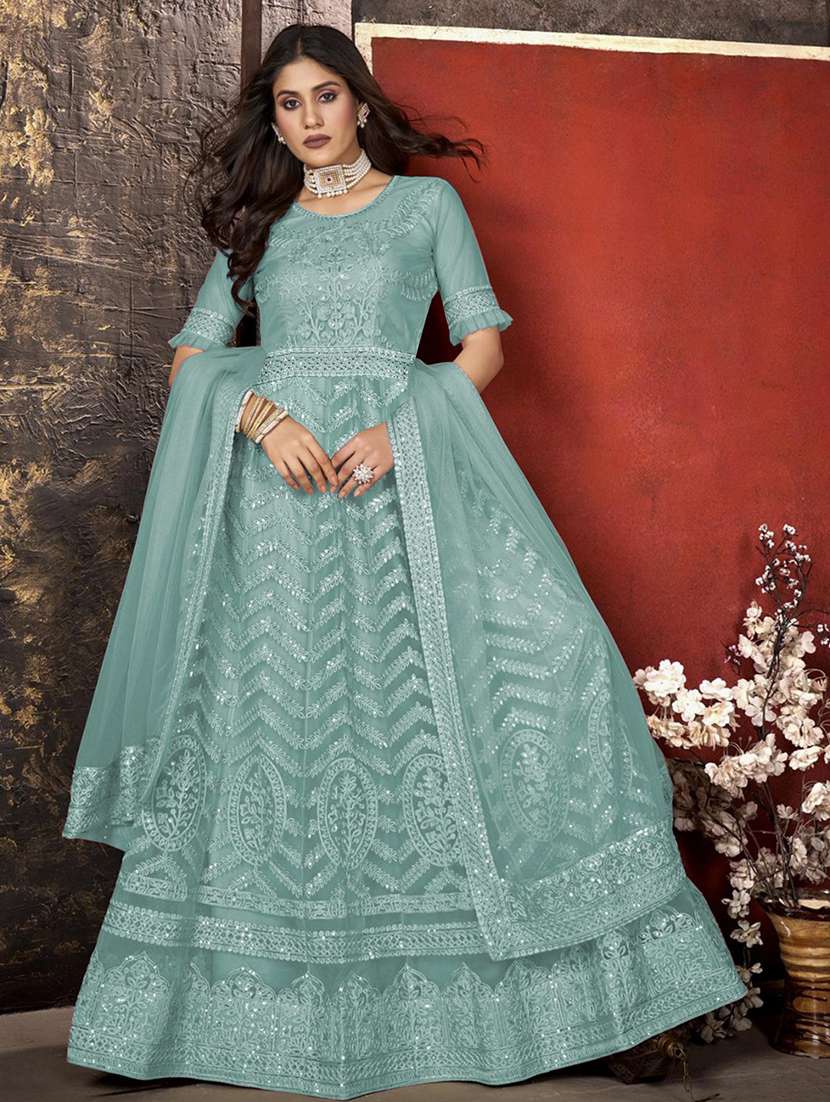 women embroidered fit & flare gown with dupatta - 22041371 - Standard Image - 1