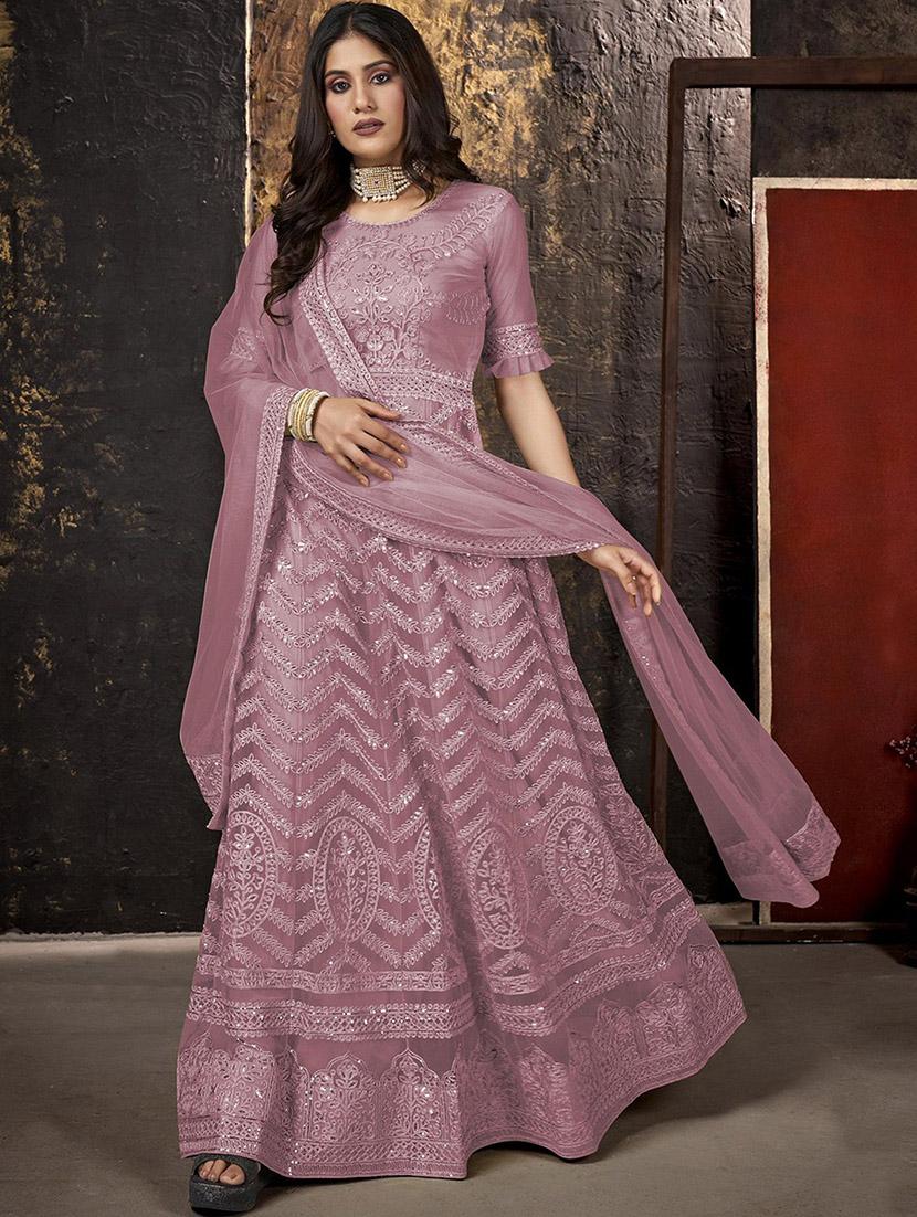 women embroidered fit & flare gown with dupatta - 22041372 - Standard Image - 1