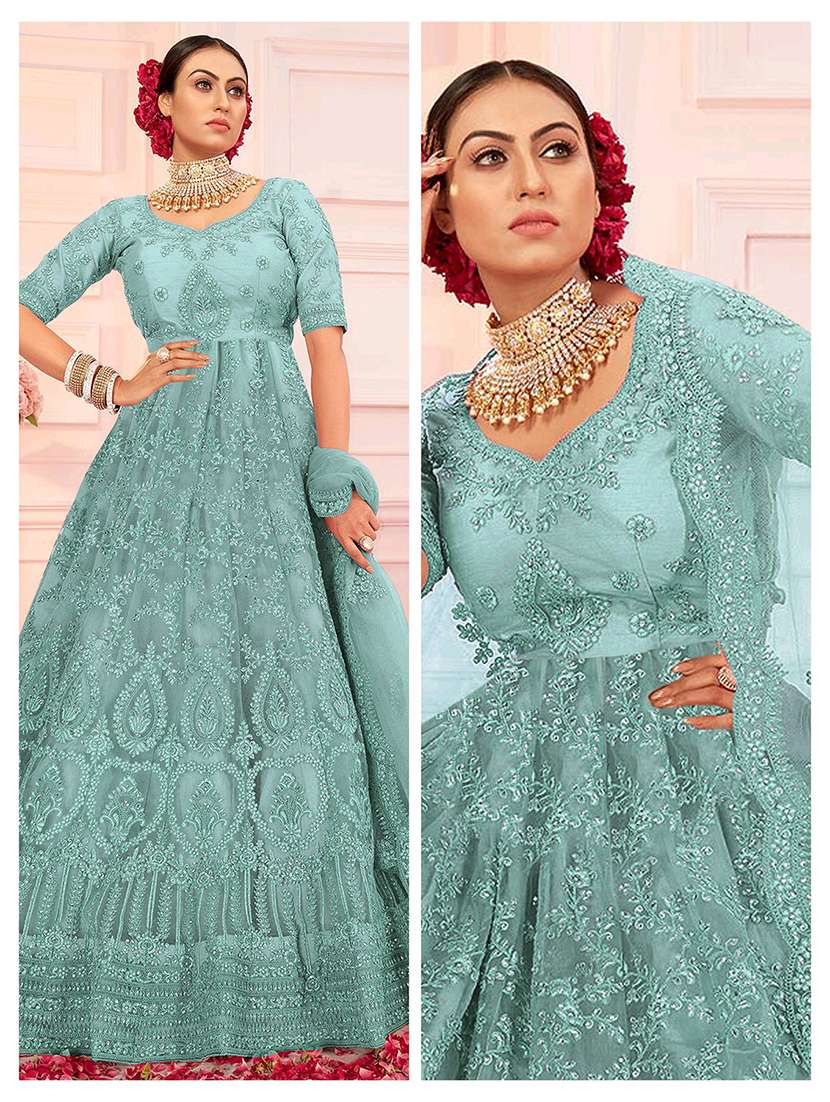 women embroidered fit & flare gown with dupatta - 22041373 - Standard Image - 4