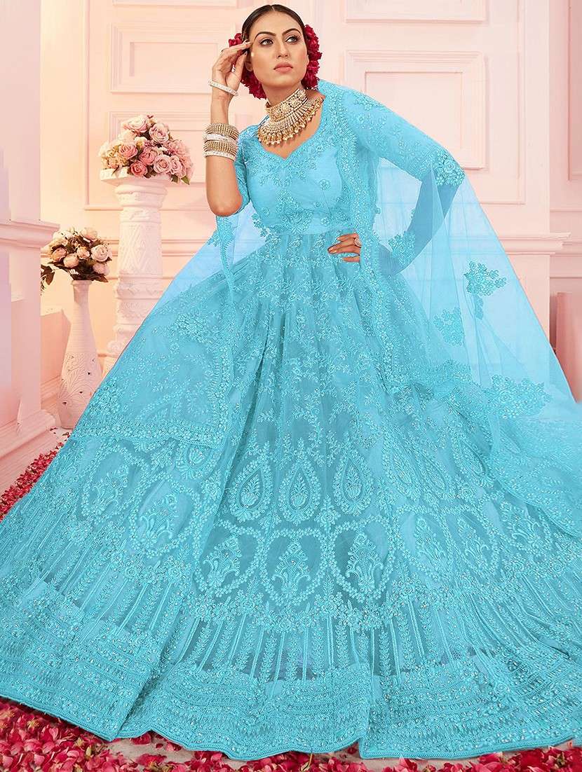 women embroidered fit & flare gown with dupatta - 22041375 - Standard Image - 1