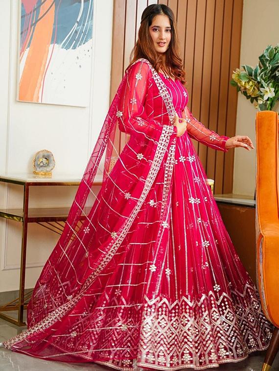 women embroidered fit & flare gown with dupatta - 22041377 -  Standard Image - 1