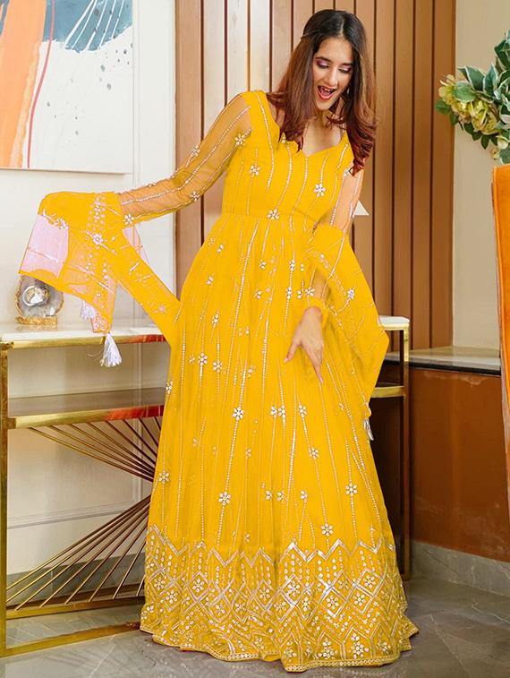 women embroidered fit & flare gown with dupatta - 22041378 - Standard Image - 1