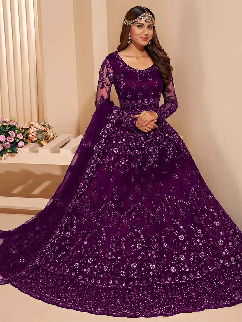 women embroidered fit & flare gown with dupatta - 22041385 - Standard Image - 1