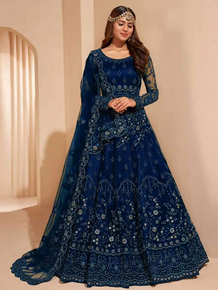 women embroidered fit & flare gown with dupatta