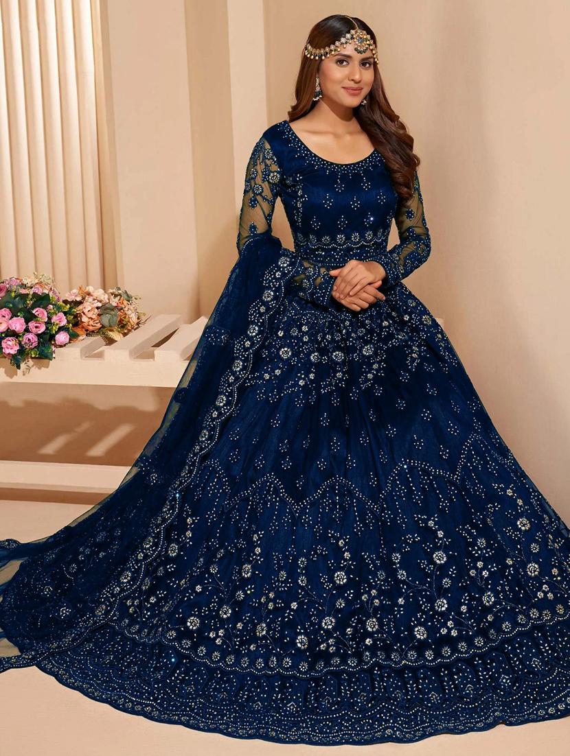 women embroidered fit & flare gown with dupatta - 22041386 - Standard Image - 1