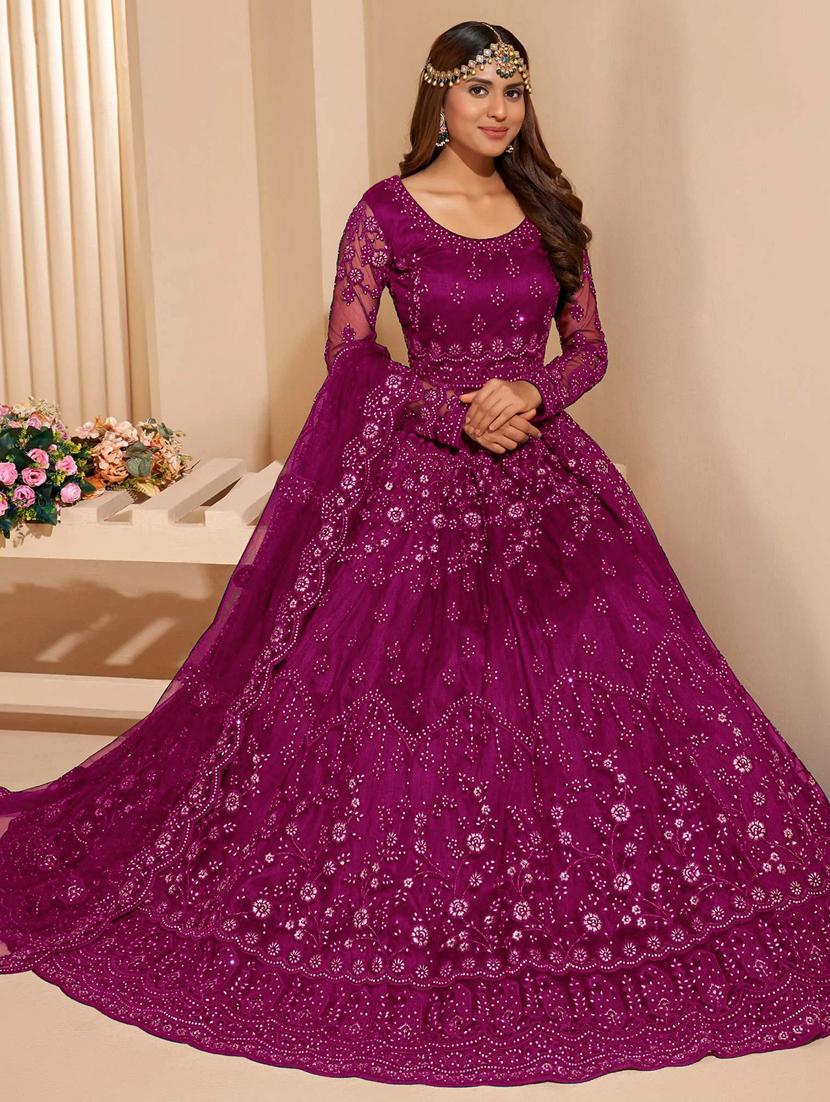 women embroidered fit & flare gown with dupatta - 22041387 - Standard Image - 1