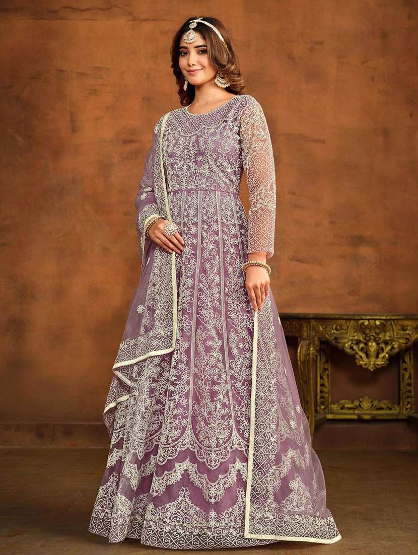women embroidered fit & flare gown with dupatta - 22041388 -  Standard Image - 1