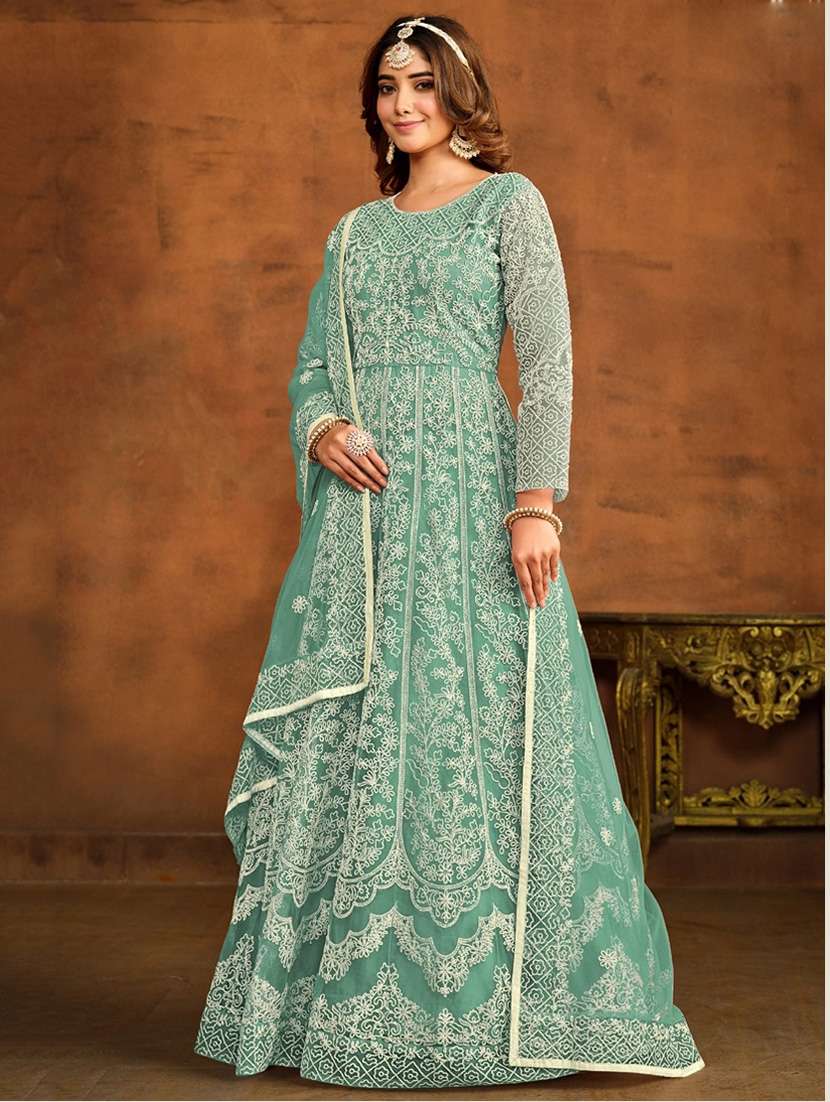 women embroidered fit & flare gown with dupatta - 22041389 -  Standard Image - 1