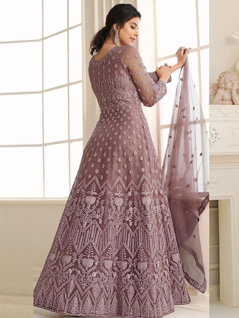 women embroidered fit & flare gown with dupatta - 22041390 - Standard Image - 1