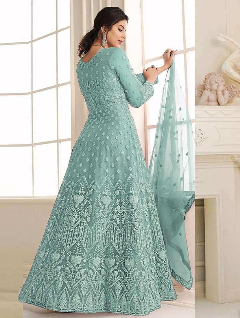 women embroidered fit & flare gown with dupatta - 22041391 - Standard Image - 1