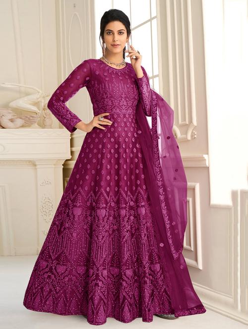 women embroidered fit & flare gown with dupatta - 22041392 -  Standard Image - 0
