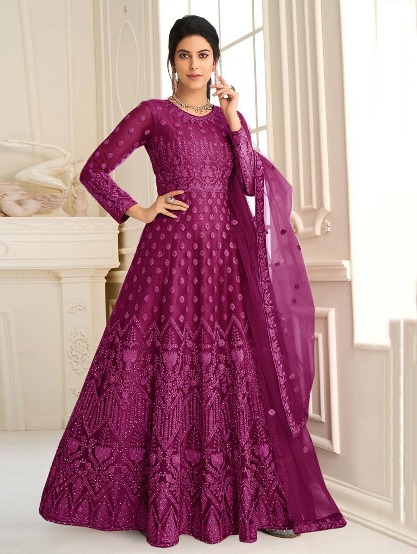 women embroidered fit & flare gown with dupatta - 22041392 -  Zoom Image - 0