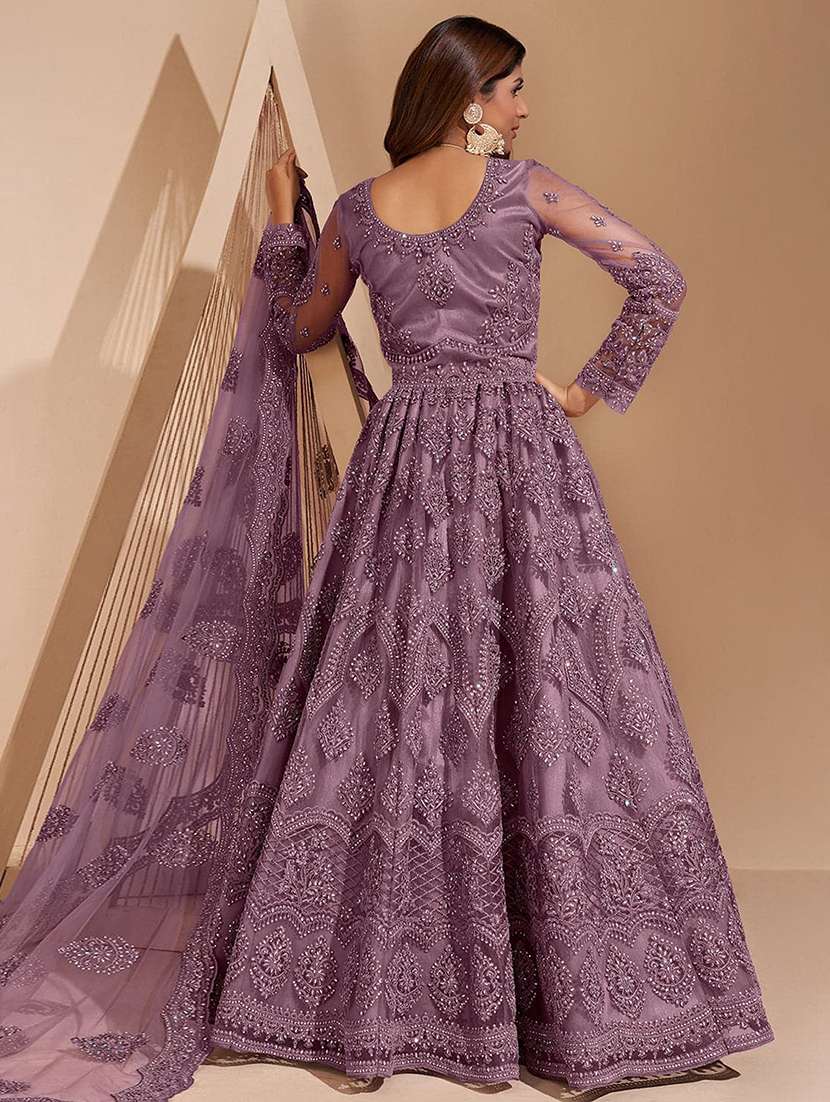women embroidered fit & flare gown with dupatta - 22041393 - Standard Image - 1