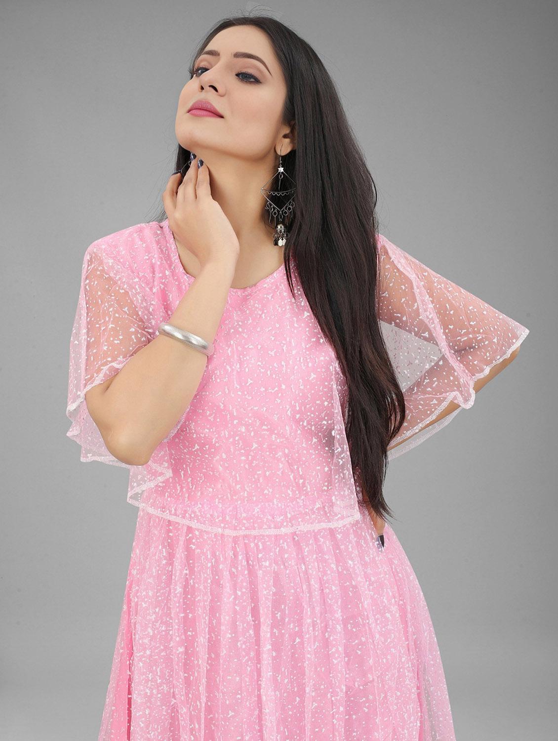 women printed flared sleeve fit and flared gown - 22041395 - Standard Image - 4