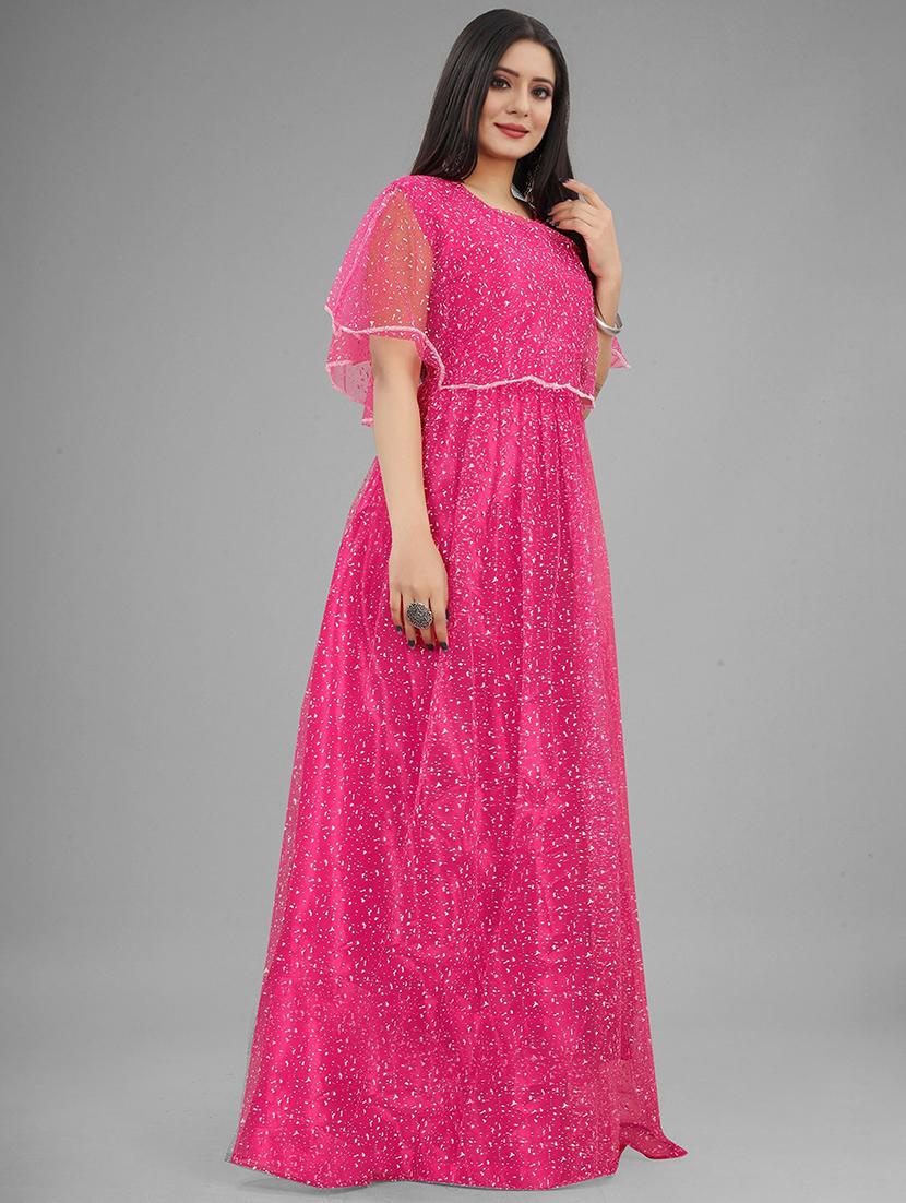 women printed cape sleeve fit and flared gown - 22041397 - Standard Image - 1