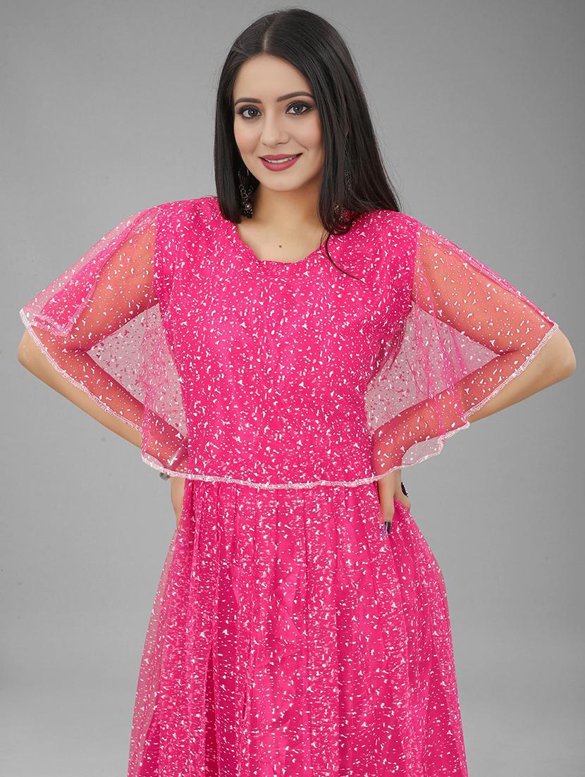 women printed cape sleeve fit and flared gown - 22041397 - Standard Image - 4