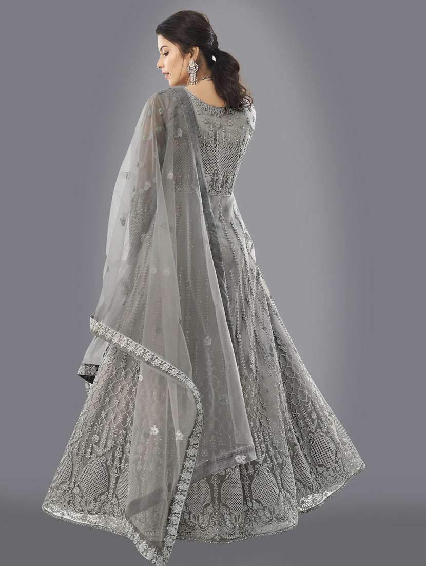 women embroidered fit & flare gown with dupatta - 22041401 -  Standard Image - 1