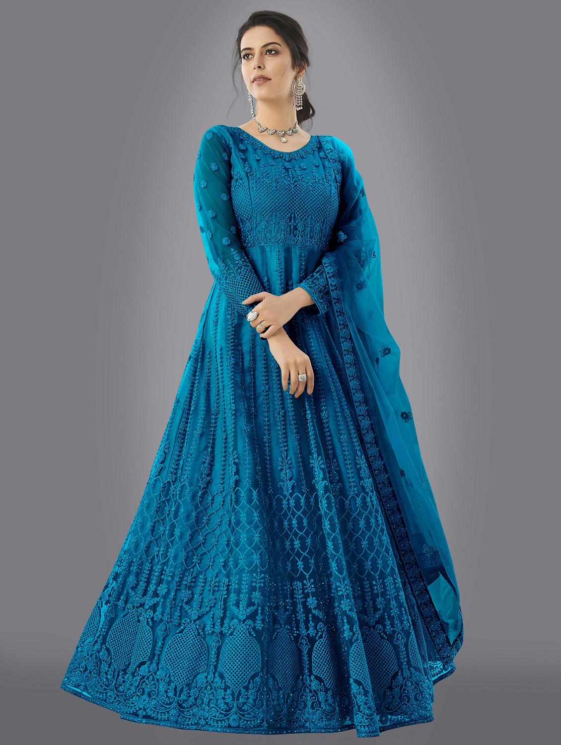 women embroidered fit & flare gown with dupatta - 22041402 - Zoom Image - 0