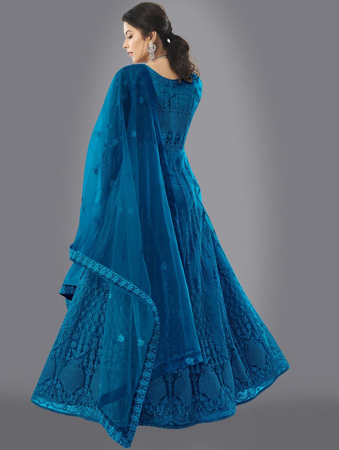 women embroidered fit & flare gown with dupatta - 22041402 - Standard Image - 1