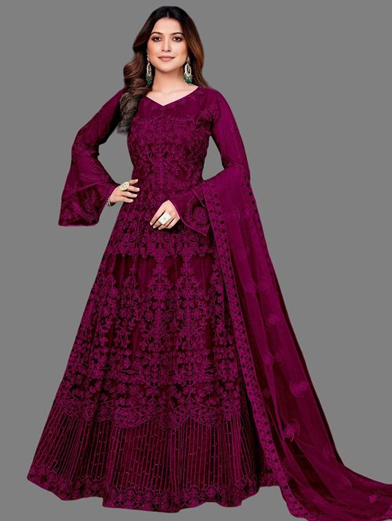 women embroidered fit & flare gown with dupatta - 22041403 -  Zoom Image - 0
