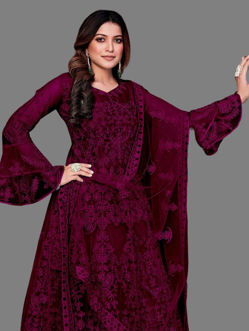 women embroidered fit & flare gown with dupatta - 22041403 - Standard Image - 1