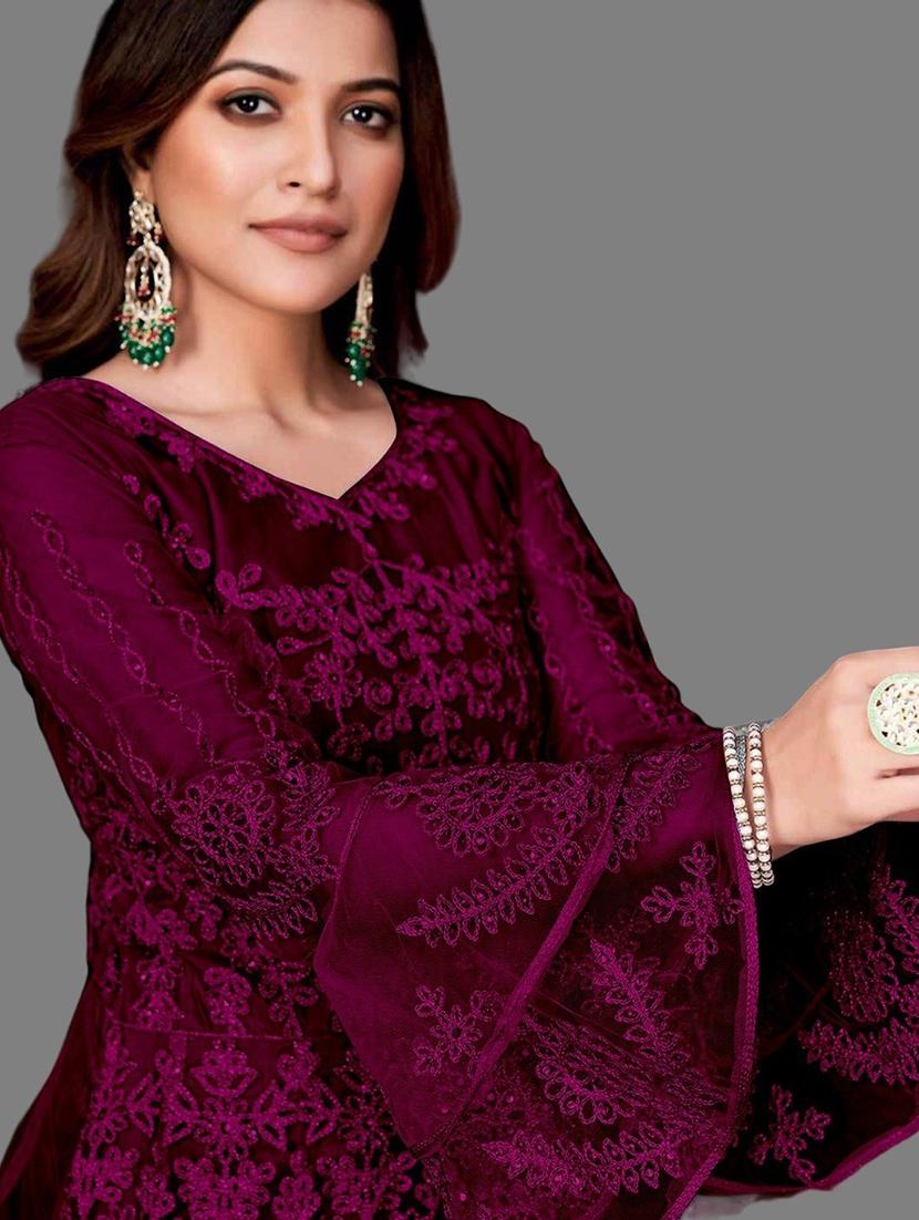 women embroidered fit & flare gown with dupatta - 22041403 - Standard Image - 4