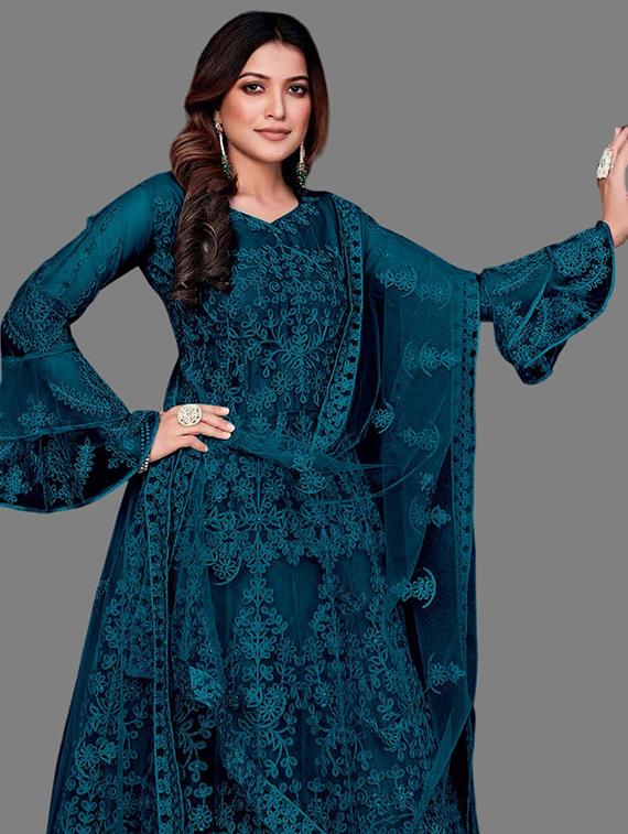 women embroidered fit & flare gown with dupatta - 22041405 -  Standard Image - 1
