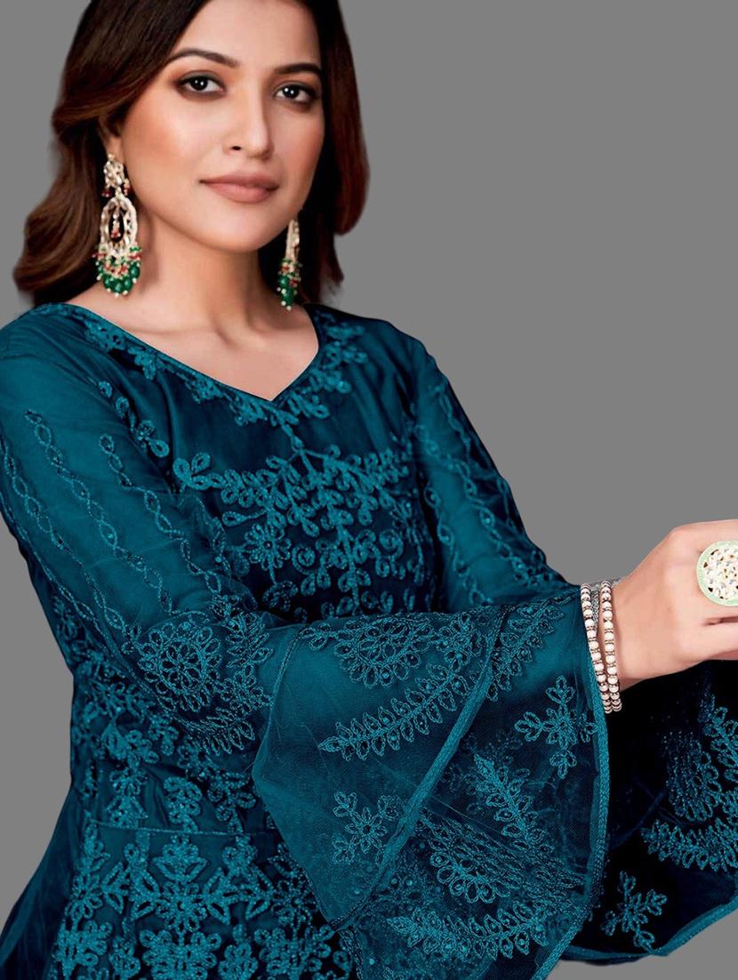 women embroidered fit & flare gown with dupatta - 22041405 - Standard Image - 4