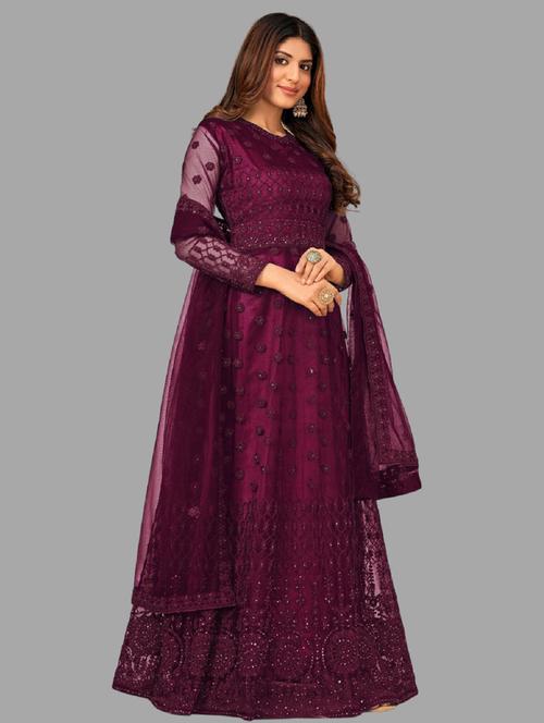 women embroidered fit & flare gown with dupatta - 22041406 - Standard Image - 0
